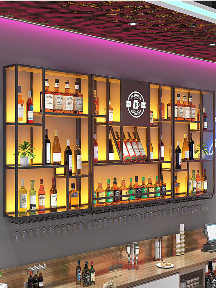 铁艺创意餐厅红酒架子吧台酒柜靠墙壁挂式酒架置物架工业风展示架