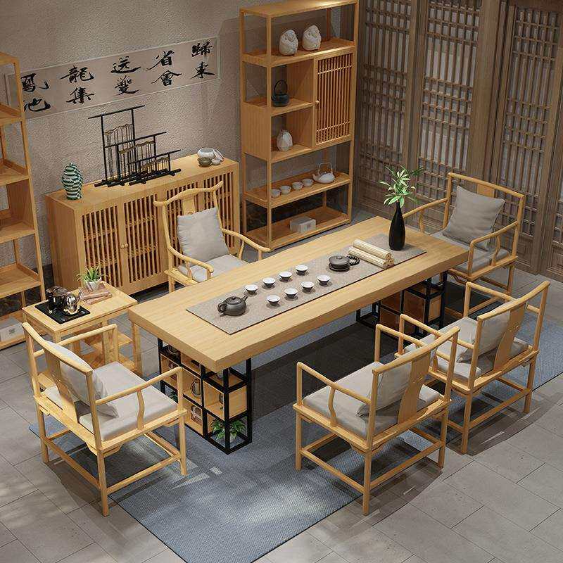新中式办公室桌椅组合创意茶店茶馆实木茶桌家用客厅收纳茶台