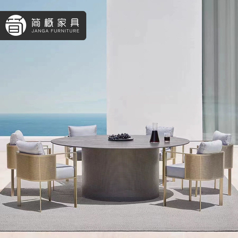 高端户外不锈钢圆桌椅组合