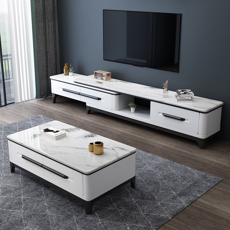 大理石茶几电视柜组合套装小户型客厅简约现代烤漆茶桌可伸缩地柜