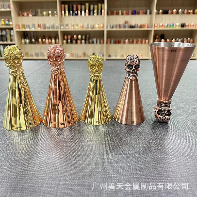 创意单头量杯不锈钢量酒器带刻度蛊司杯调酒师量酒器骷髅头量杯
