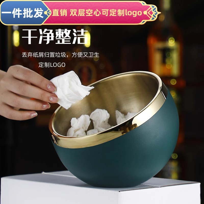 双层不锈钢桌面垃圾桶KTV台面收纳桶酒吧烟灰缸果皮盅纸屑杂物桶