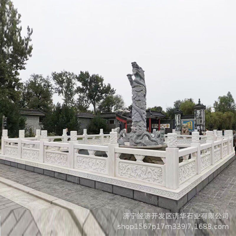 厂家批发栏杆石雕汉白玉围栏室外廊桥护栏青石河道工程围栏
