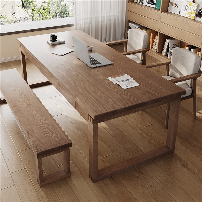 全实木书桌带抽屉桌子长条电脑桌家用书房书法桌客厅办公桌工作台