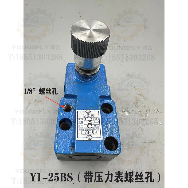 南通富通液压Y-25B Y1-25B溢流阀立车用带压力表接口螺纹