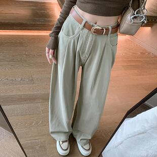 子薄 百搭直筒垂感拖地阔腿裤 奶咖色高腰牛仔裤 女宽松显瘦夏寄新款