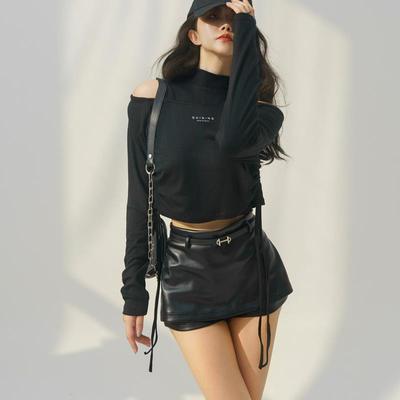 MOONA黑色皮裤短裤女秋冬外穿打底高腰显瘦休闲修身pu皮包臀裙裤