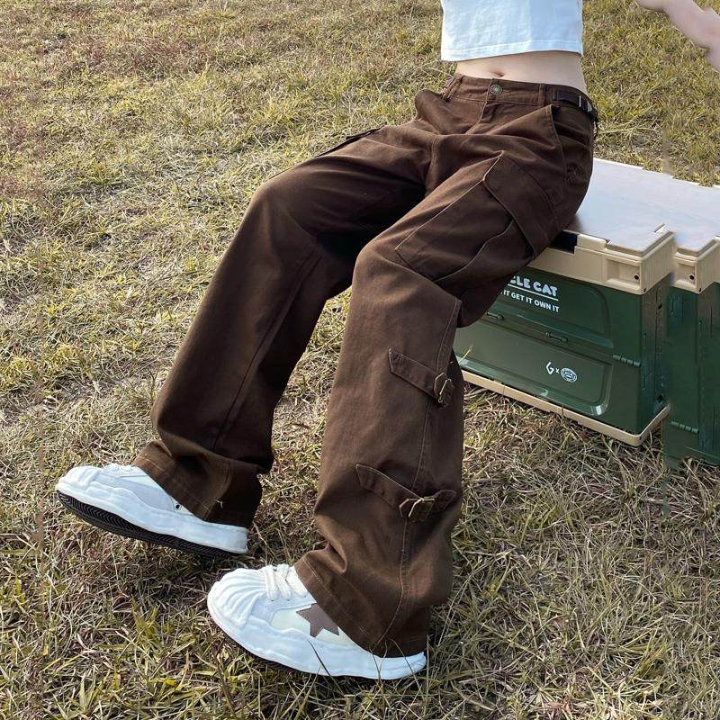 apocket美式复古街头金属扣多口袋工装裤男女宽松直筒潮牌休闲裤