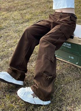 apocket美式复古街头金属扣多口袋工装裤男女宽松直筒潮牌休闲裤