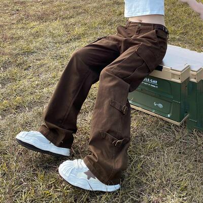 apocket美式复古街头金属扣多口袋工装裤男女宽松直筒潮牌休闲裤