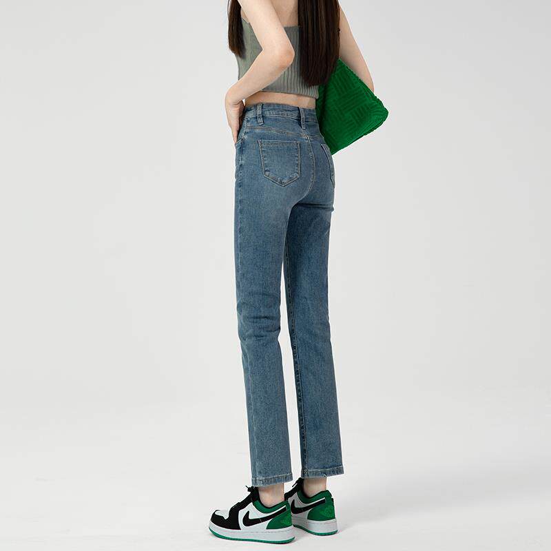 牛仔裤女秋冬蓝色直筒修身高个子加长版紧身复古蓝烟管裤春秋新款