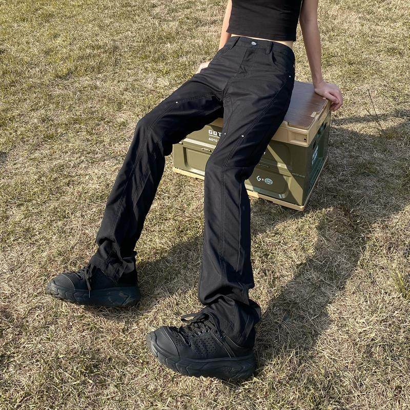 apocket美式复古立体裁剪vibe冲锋裤男女欧美修身微喇叭休闲裤子