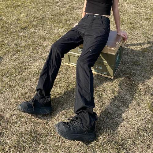 apocket美式复古立体裁剪vibe冲锋裤男女欧美修身微喇叭休闲裤子