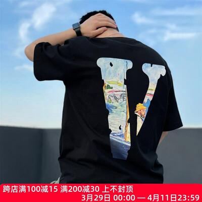 VLONE CRAZY油画莫奈大V美式潮牌夏季纯棉宽松男士情侣短袖T恤