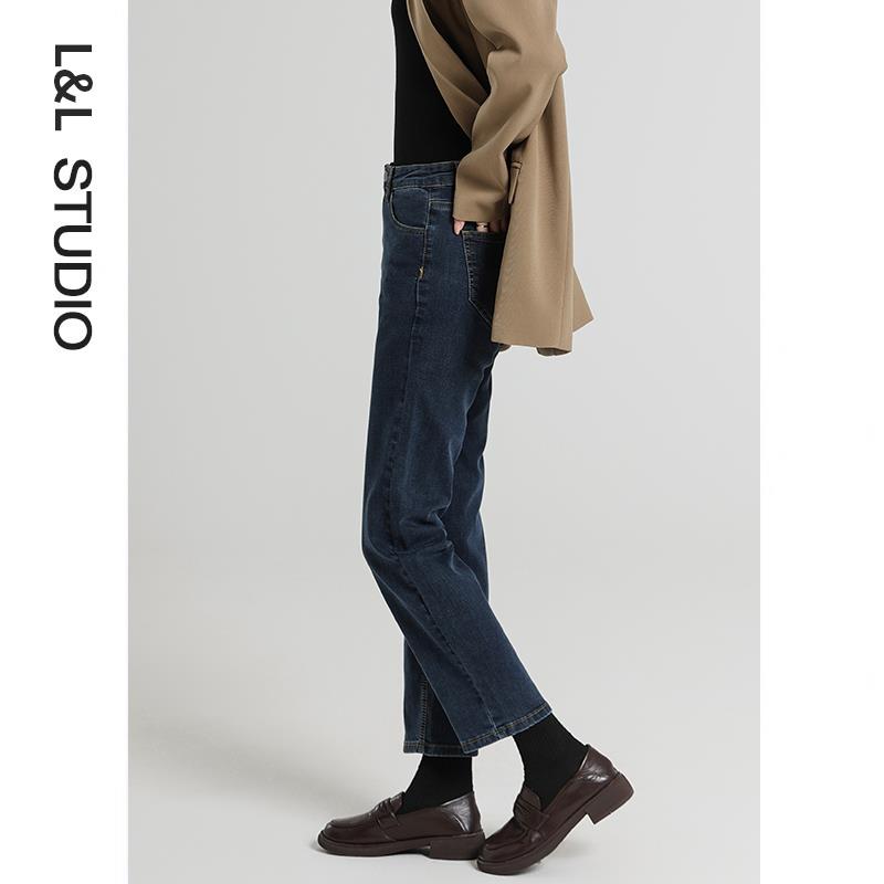 泷萝直筒牛仔裤女春秋加绒法棍裤高腰显瘦显高九分修身百搭烟管裤