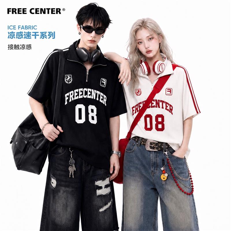 Free Crenter美式凉感速干运动短袖T恤男女2026夏季半拉炼polo衫