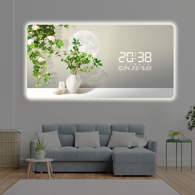 简约绿植电子钟万年历插电时钟客厅2025新款家用时尚日历挂钟LED5