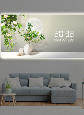 简约绿植电子钟万年历插电时钟客厅2026新款家用时尚日历挂钟LED5