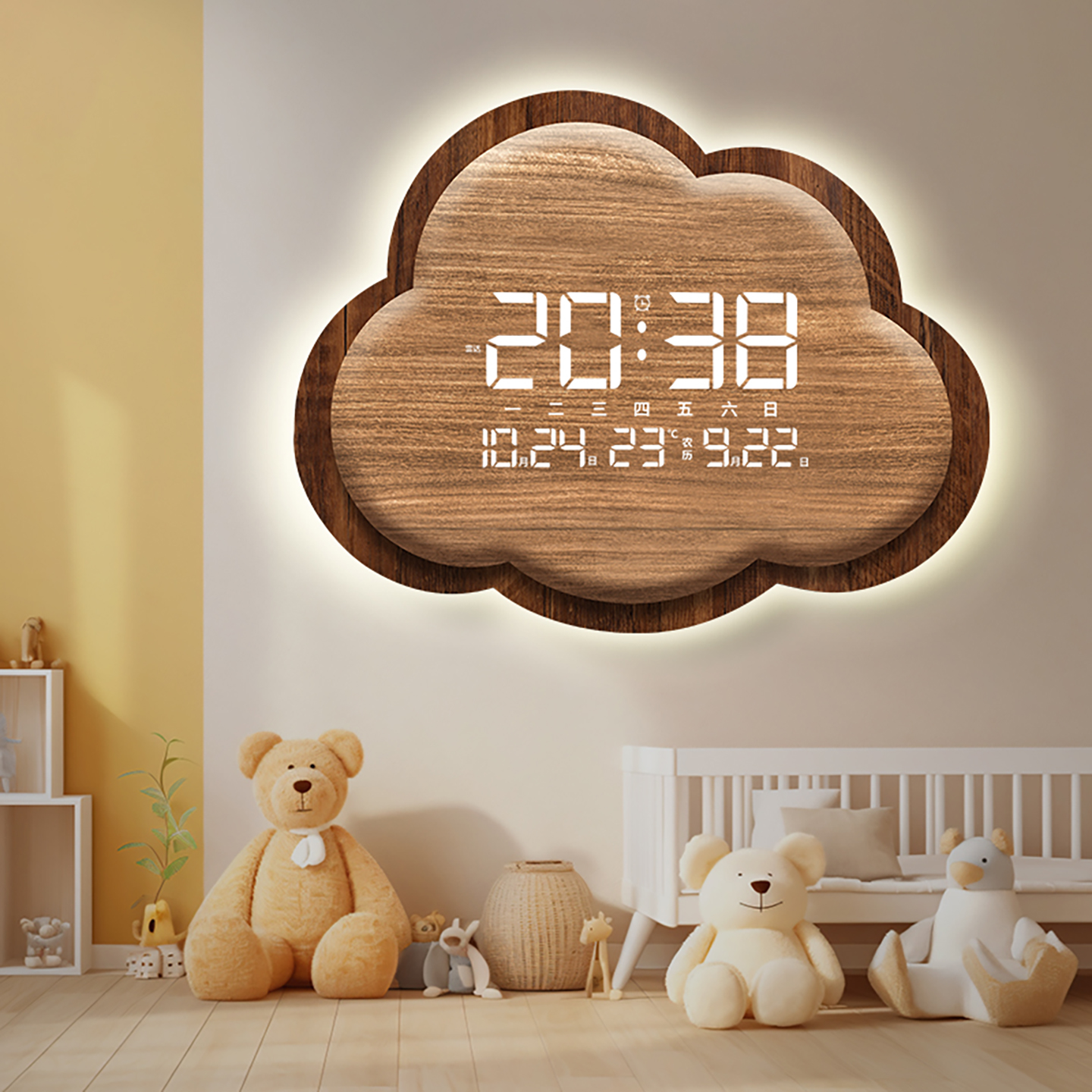 电子钟云朵挂钟2025新款客厅创意钟表网红万年历家用餐厅简约时钟
