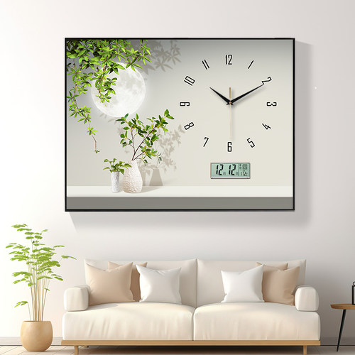 绿植简约客厅电表箱装饰画挂钟