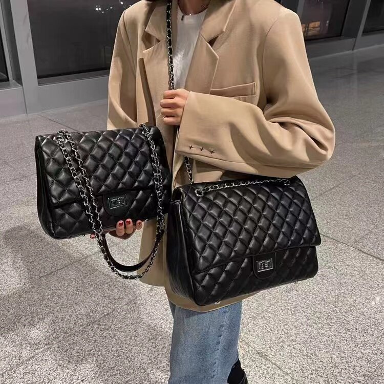 春夏新款流浪包女包车缝线包盖式菱格链条包绣线全皮单肩斜挎包女