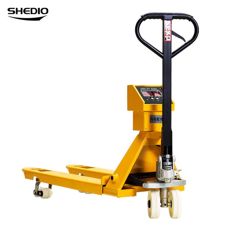 晟雕手动液压叉车带电子称秤移动地磅2吨3T重搬运车地牛托盘手推