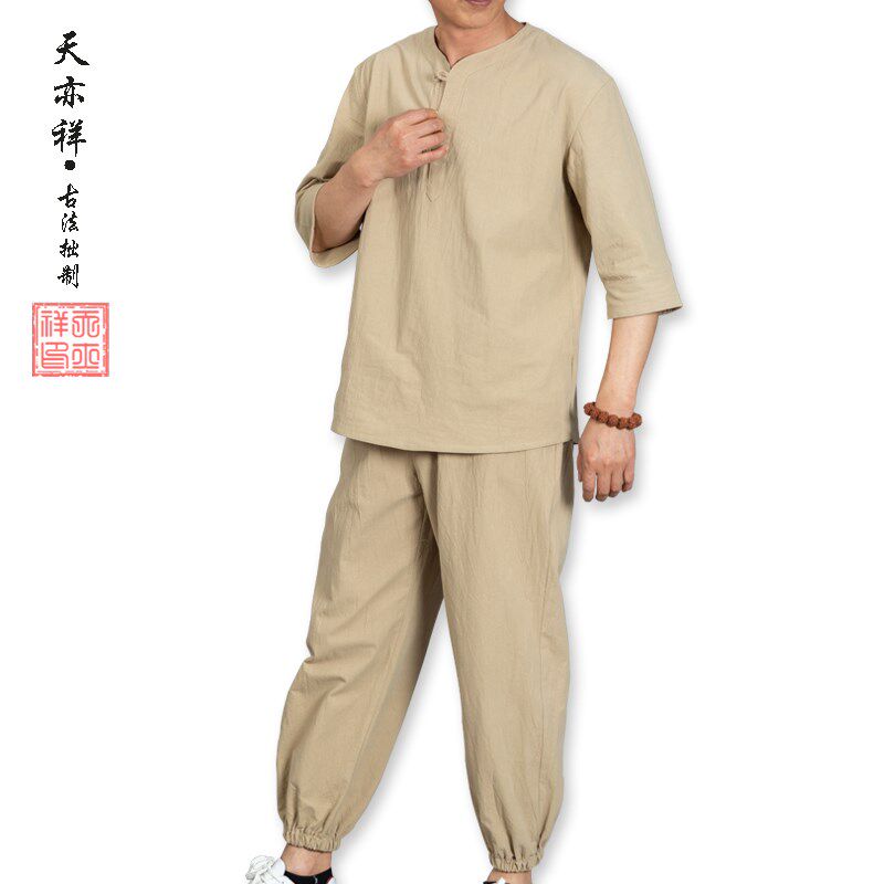 极速夏季棉麻中国风五分短袖txT恤古风盘扣唐装汉服男式佛系禅意