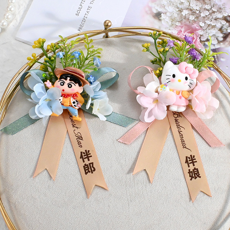 卡通可爱搞怪伴郎伴娘KT猫胸针结婚胸花婚礼创意个性趣味仿真襟花