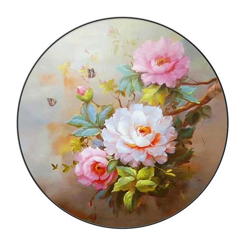 极速牡丹花客厅挂画花开富贵x新中式圆形装饰画花鸟玄关饭厅背景图片
