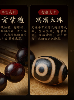 极速小叶紫檀手串男m文玩佛珠藏式九眼天珠三眼玛瑙手持盘玩念珠