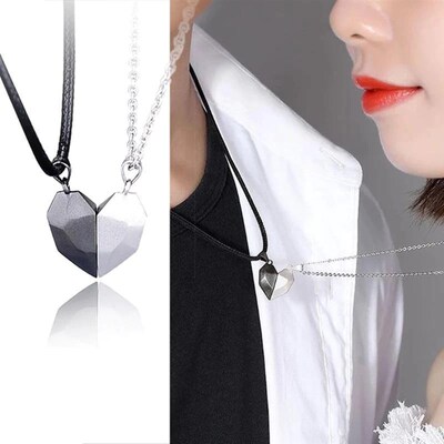 极速2Pcs Couple Magnetic Lovxe Splicing Clavicle Chain Neckl