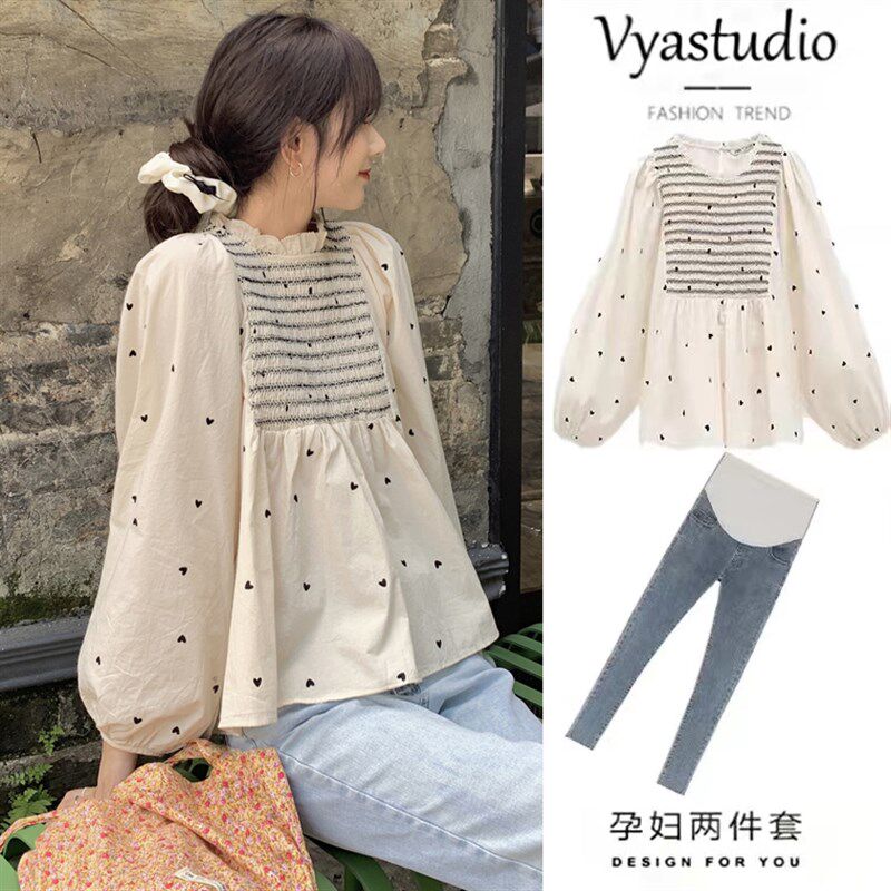 新品孕妇春装上衣小个子夏季2025新款两件套娃娃衬W衫女秋款套装