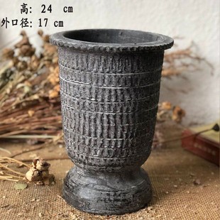 极速老式土陶盆陶盆土陶古窑复古做旧粗H陶盆干燥花花瓶酒店软装