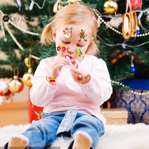 新品耶诞节儿童卡通纹身贴v防水贴纸节日派对脸部一次性临时贴纸