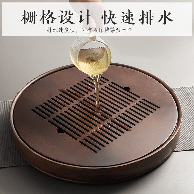 极速家用简易茶台干o泡台小茶海竹制储水式茶盘茶座圆形大茶托茶