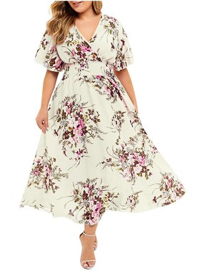 极速Faashion lus Size 3XL 4XL 5XL Women  Floral Chiffon Flow