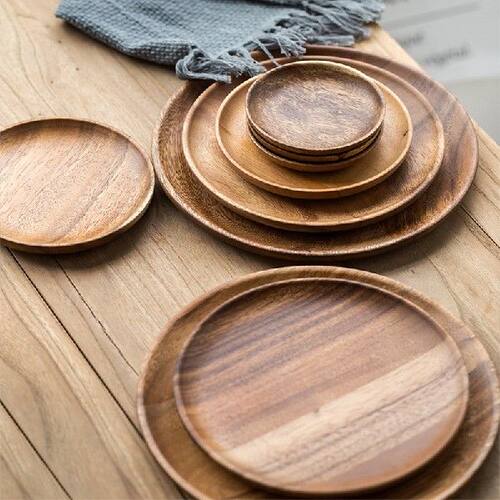 新品YOOAP 1 PC Round Solid wWooden Dinner Plates Fruit Dishe