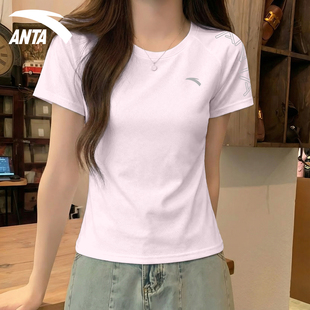 安踏女款短袖2026新款t恤显瘦圆领亲肤舒适运动冰丝速干收腰上衣
