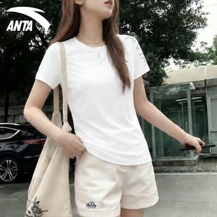 安踏短袖女款2026春季新款吸湿排汗t恤收腰修身显瘦运动健身上衣