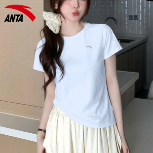 安踏透气短袖女2026春季新款t恤显瘦收腰修身健身运动速干上衣女