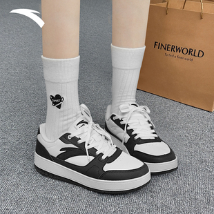 透气厚底增高休闲舒适软底鞋 安踏黑白板鞋 皮面时尚 2025冬季 子 女鞋