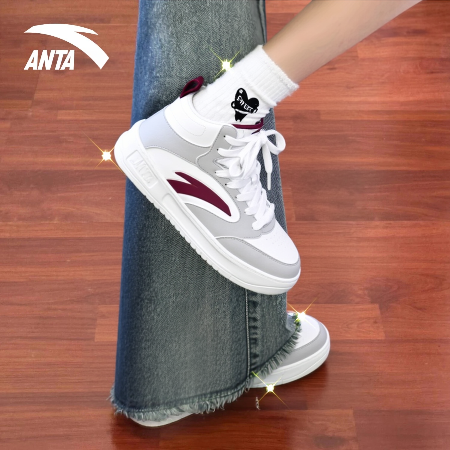 安踏高帮板鞋女2025新款厚底增高