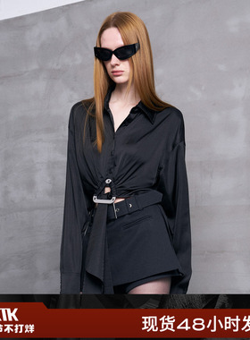 AKTK【李晟同款】 三角牌顺滑前短后长Z时代收腰落肩长袖衬衫