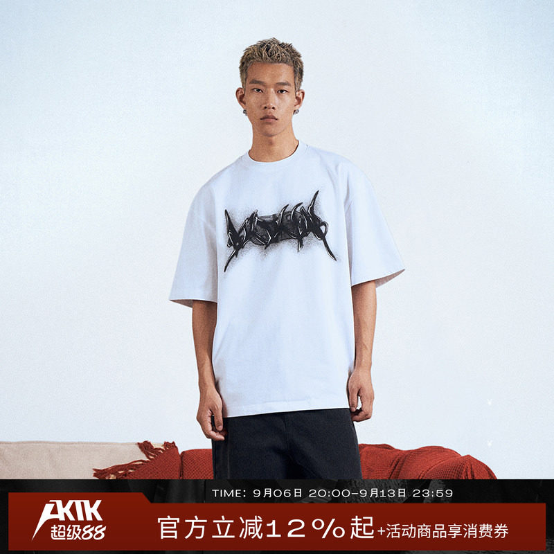 AKTK【郑钧/TF家族四代王橹杰同款】无性别百搭低保糊印花白色T恤图片