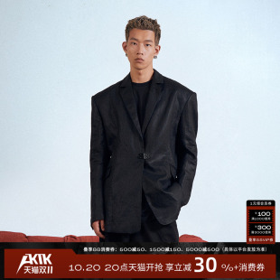 AKTK西装 中性亚麻分割解构锁扣垫肩廓形西服外套 明星同款