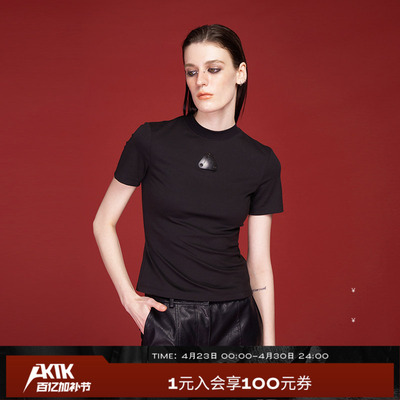 AKTKT恤 “Reverse play”系列朋克主义经典金属牌紧身短袖T恤