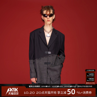 中性不规则毛边拼接廓形垫肩外套男 西装 AKTK  田栩宁明星同款