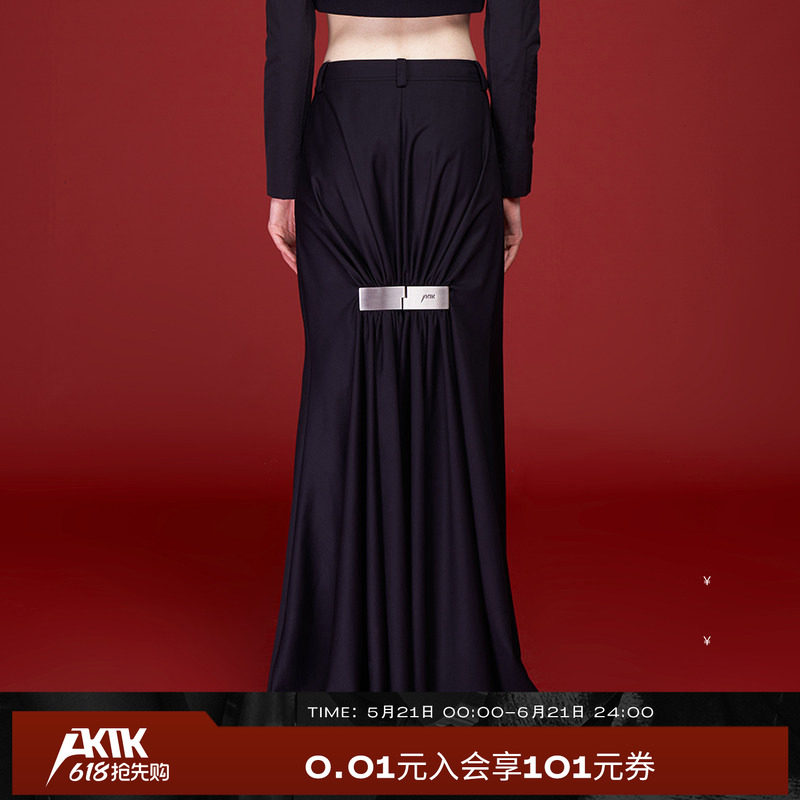 AKTK改款  23秋冬小众金属锁扣修身显瘦收褶长款鱼尾裙女