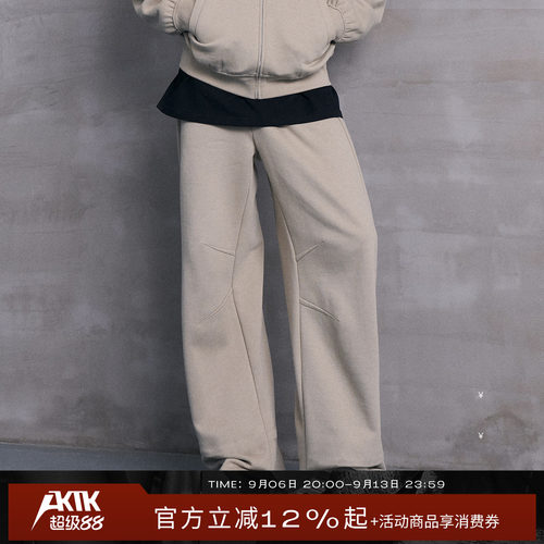 AKTK冬季新款LOGO压印中腰抓绒卫裤