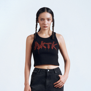 AKTK背心2024年夏季新品原创小众字母流动设计感腥红锁扣修身背心